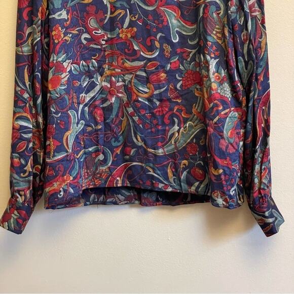 Vintage L whimsical long sleeve blouse Foxcroft bohemian floral green - Picture 3 of 8